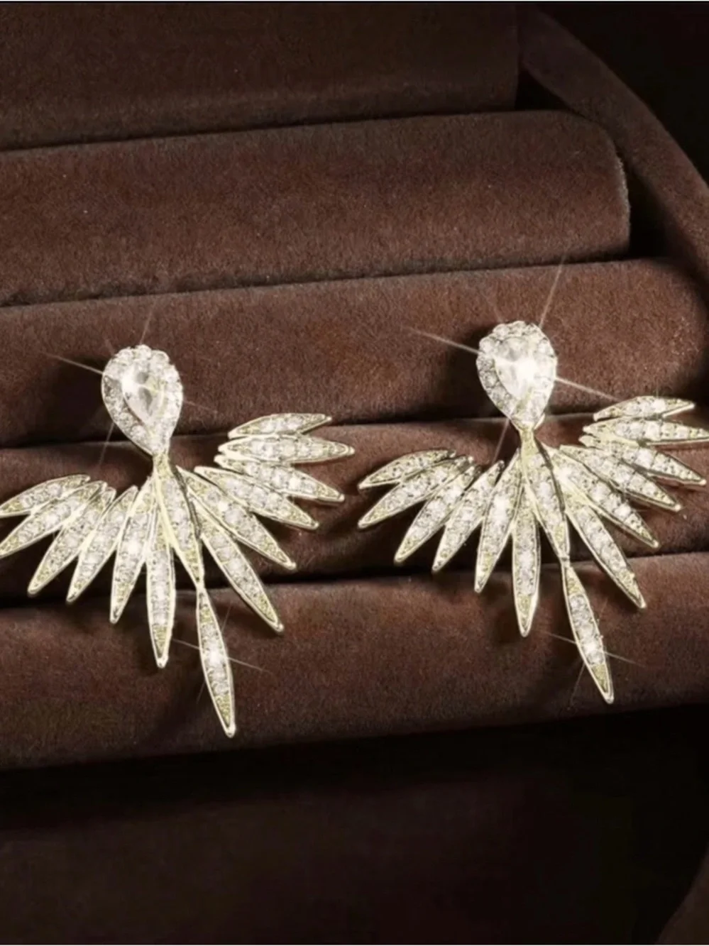 Gold Crystal Fan Drop Earrings - Women Jewelry